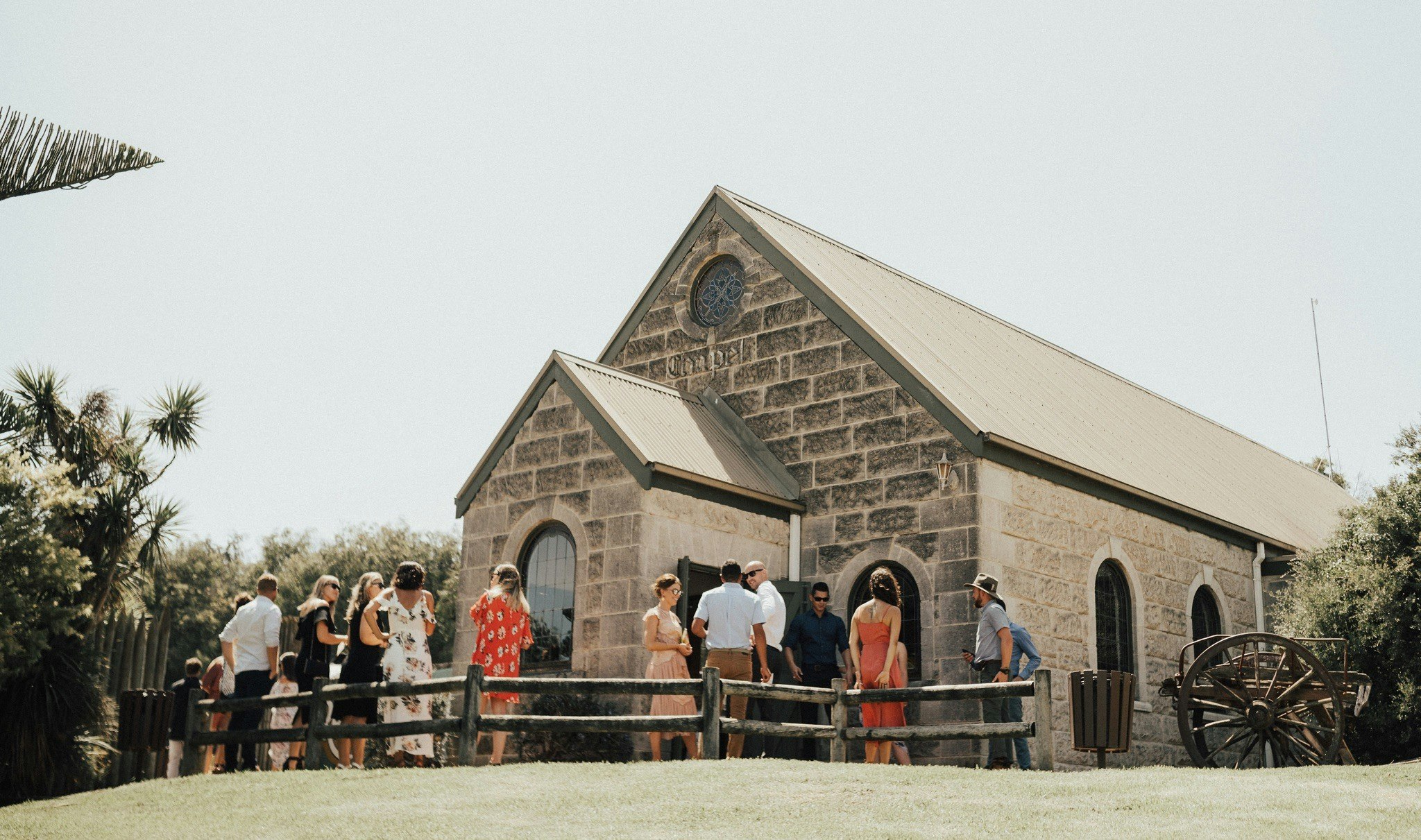 Ace-Hi Chapel with wedding reception guests outside.